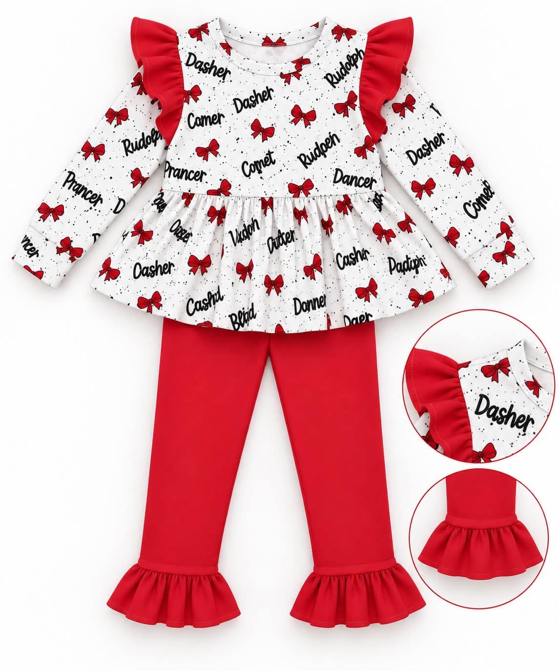 18/24 LS peplum + ruffles & solid red jasmine pants no elastic