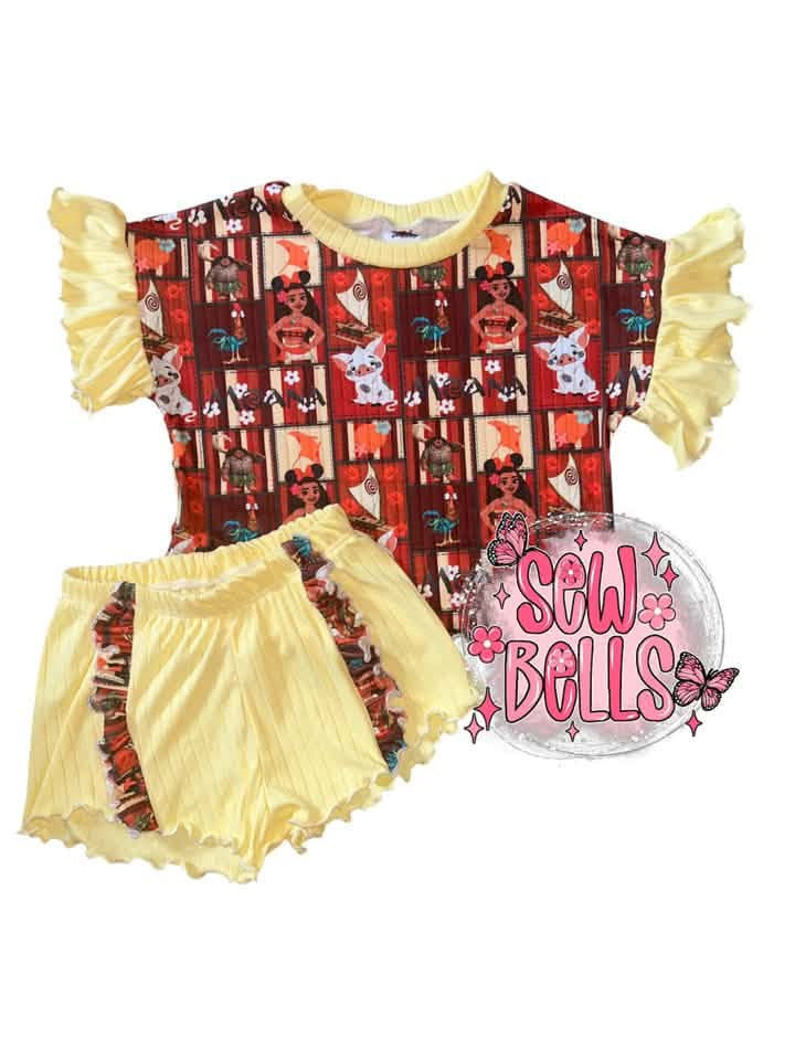 18/24 Oversized tee with ruffles 2t breezy shorts with ruffles add lettuce hem